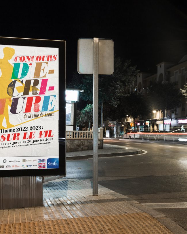 Création graphique affiche, flyer, Concours d'écriture ville et médiathèque de Senlis 2023